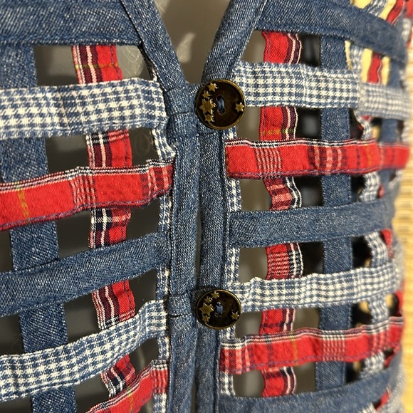 Koret City Blues Vintage 1990s Y2K Blue Denim Patchwork Open Holes Vest Large - Picture 8 of 15